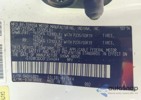 2015 Toyota Sienna Se 8 Passenger from USA, damaged, VIN 5TDXK3DC6FS544944